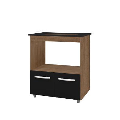 Balcão Para Cooktop 4 Bocas 2 Portas Armário De Cozinha Elisa - Ssx Multicoisas Savana-preto