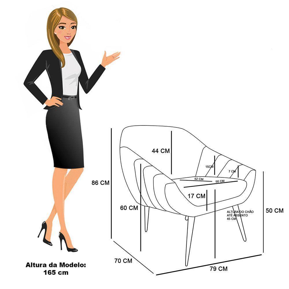 Kit 02 Poltronas Giovana Veludo Rosê Pés Palito Natural D03 - D'rossi - 4