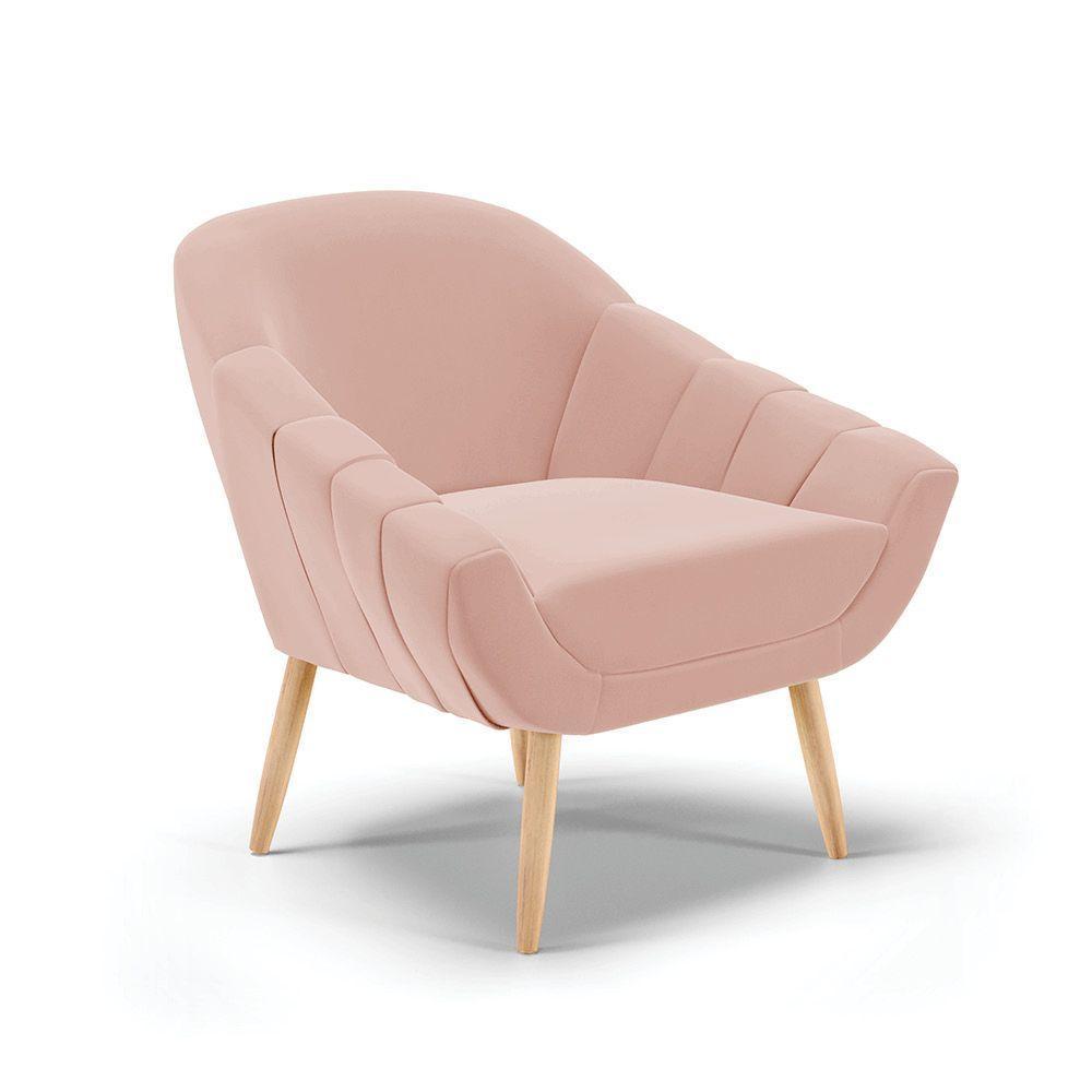 Kit 02 Poltronas Giovana Veludo Rosê Pés Palito Natural D03 - D'rossi - 5