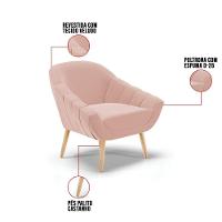 Kit 02 Poltronas Giovana Veludo Rosê Pés Palito Natural D03 - D'rossi - 3