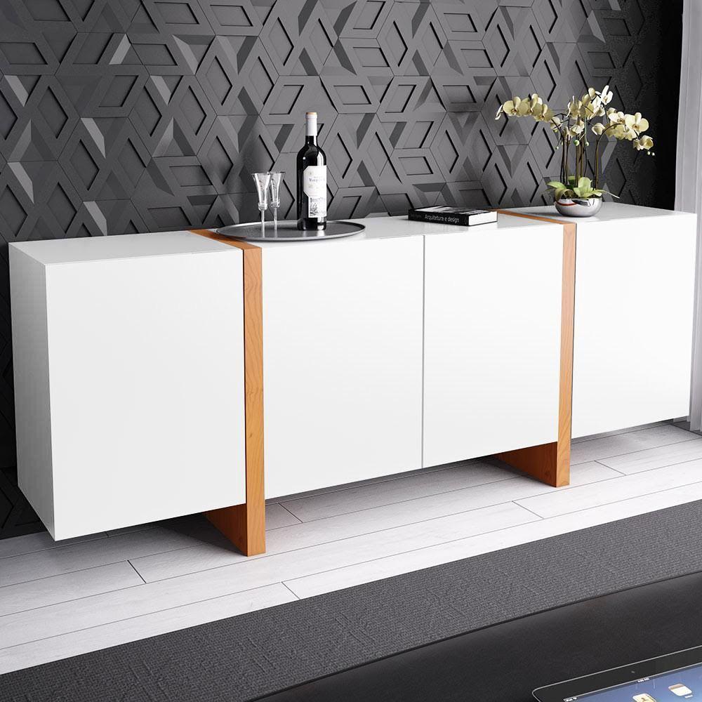 Buffet Barone com 4 portas e 1 gaveta interna Laca - Branca - 1