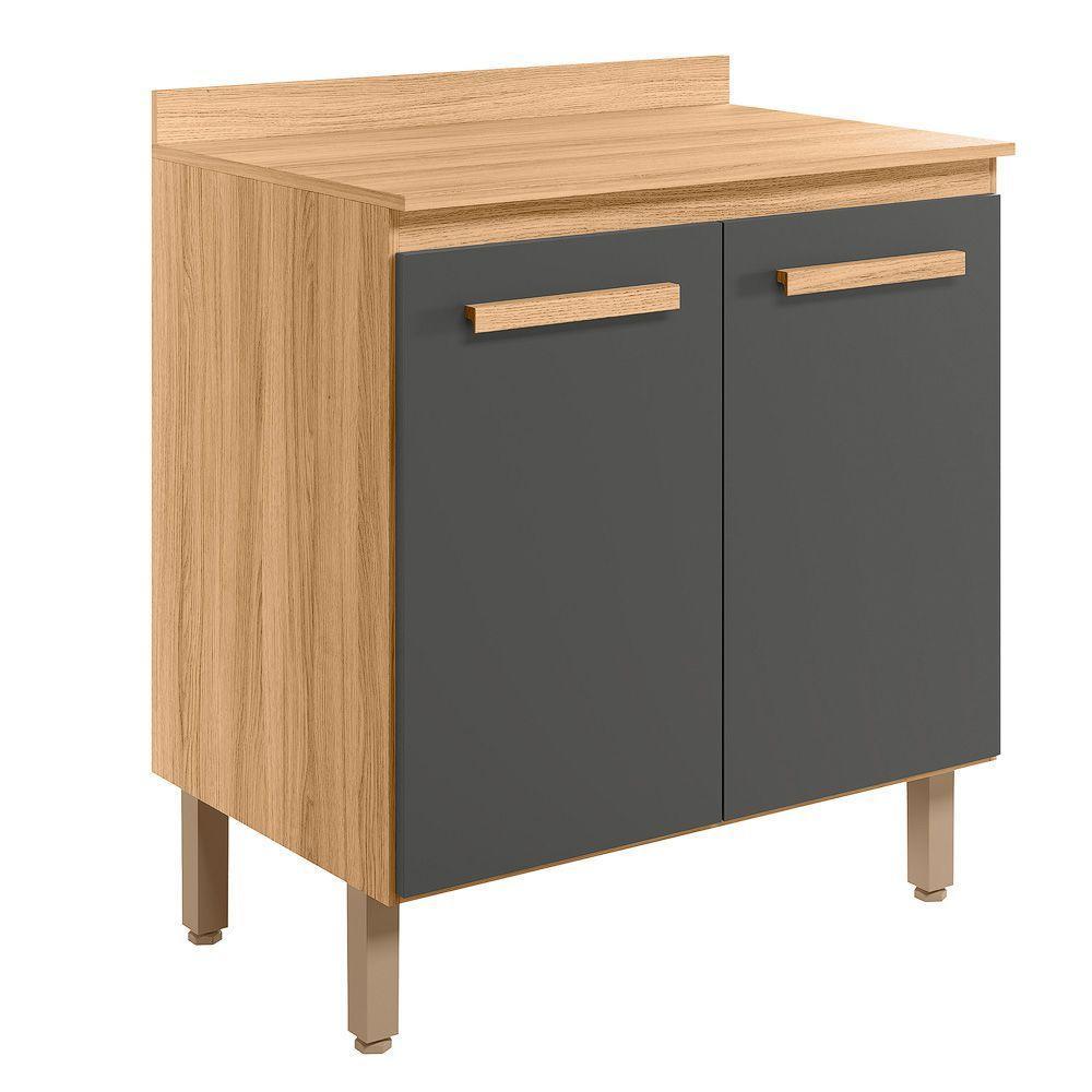 Balcão 2 Portas (com Tampo) 80cm Intenza - Ssx Multicoisas Carvalho Nature-chumbo - 1