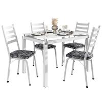 Conjunto Mesa De Jantar Com 4 Cadeiras 166 Malva Tampo Vidro 107cm Branco Assento Mosaico Silver - Combo Stock - 2