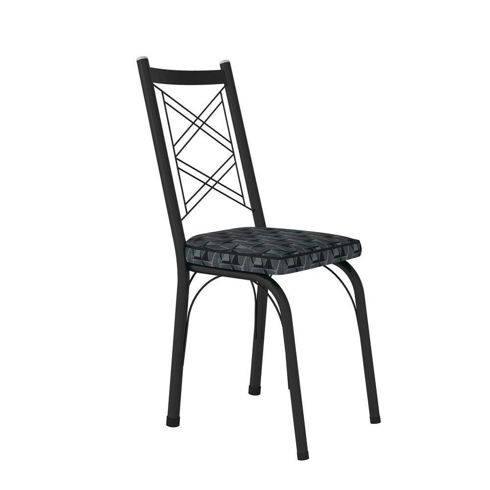 Conjunto Mesa De Jantar Com 4 Cadeiras 143 Malva Tampo Vidro 75cm Sf Preto Assento Mosaico Silver - Combo Stock - 2