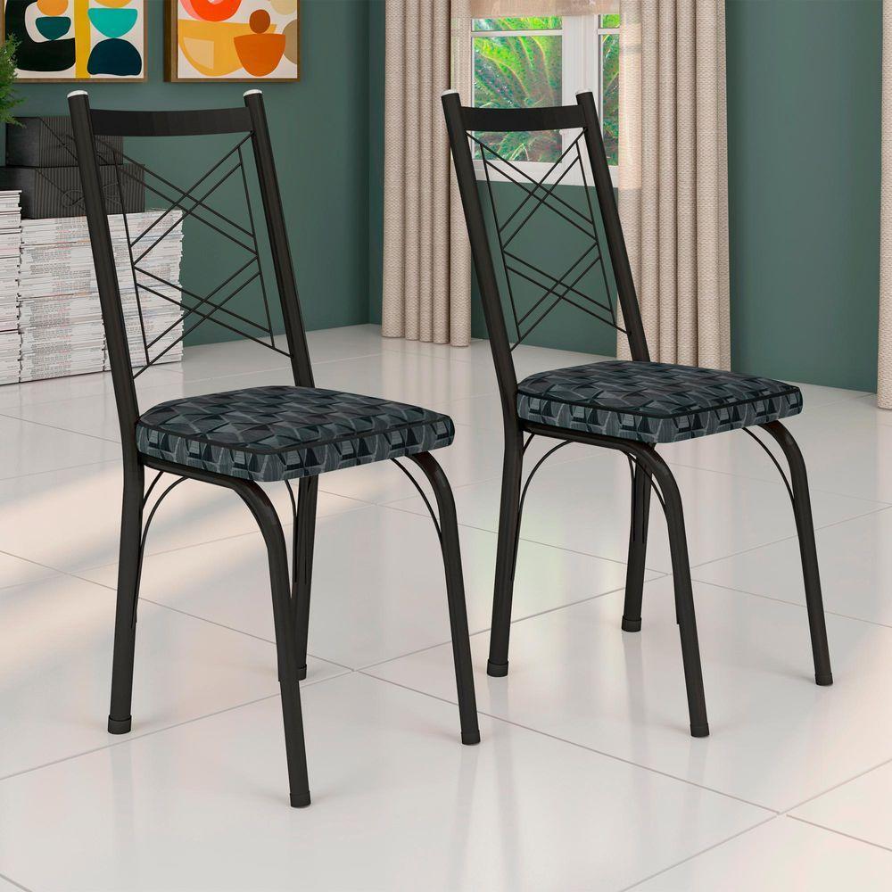 Conjunto Mesa De Jantar Com 4 Cadeiras 143 Malva Tampo Vidro 75cm Sf Preto Assento Mosaico Silver - Combo Stock - 3