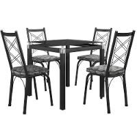 Conjunto Mesa De Jantar Com 4 Cadeiras 143 Malva Tampo Vidro 75cm Sf Preto Assento Mosaico Silver - Combo Stock - 1