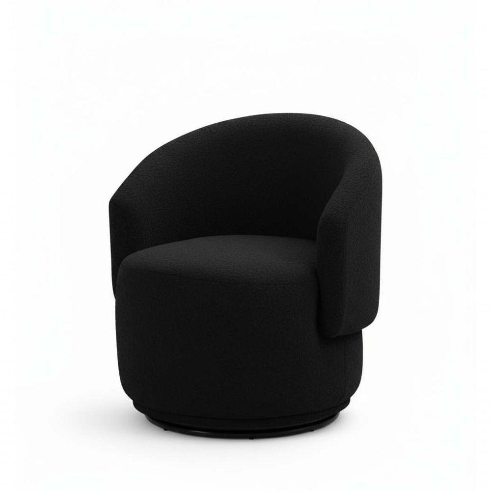 Poltrona Decorativa Giratória Sala De Estar Recepção Jasmine Bouclé Preto - 1