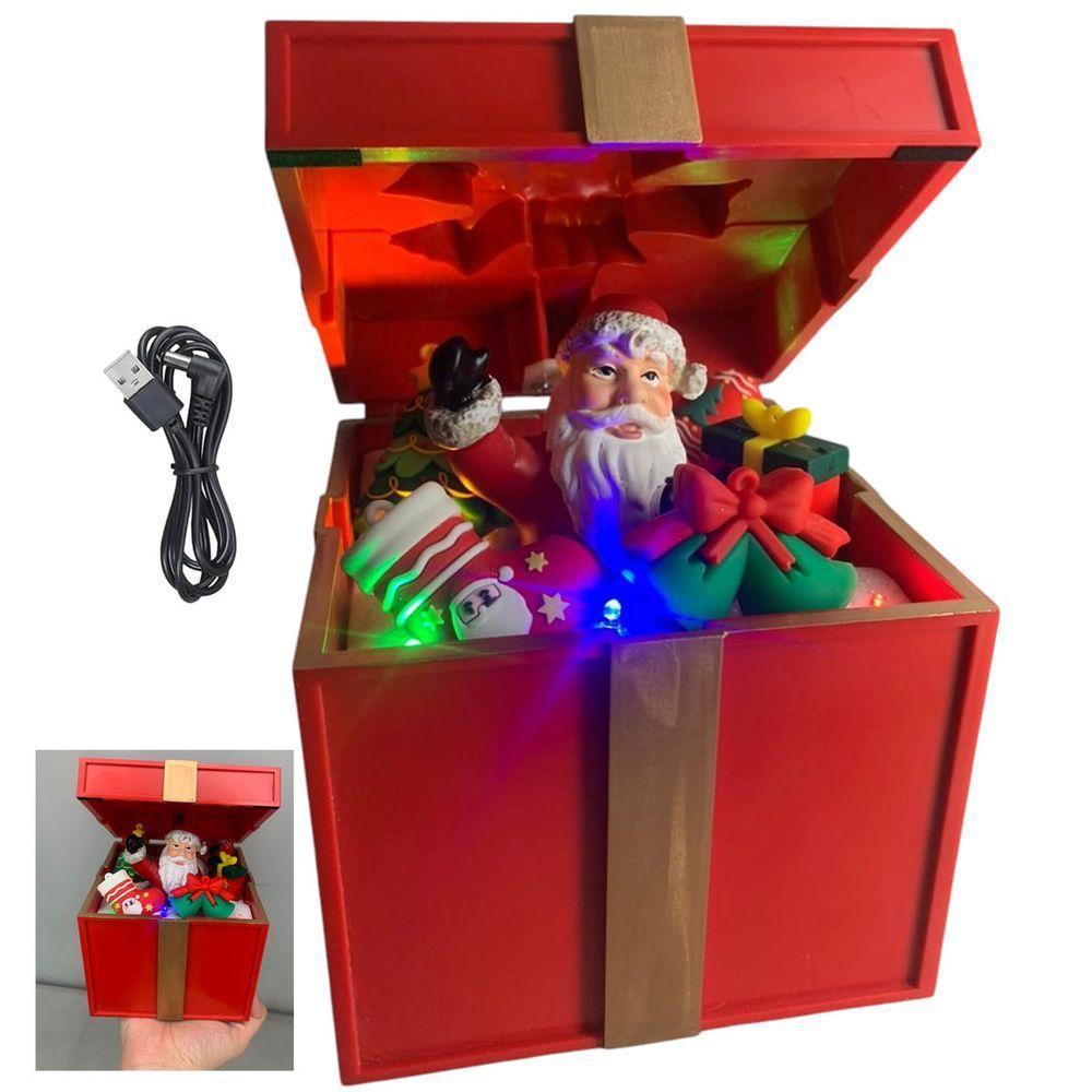 Caixa Presente Natal Natalino Papai Noel Abre E Fecha Musica Led Som Decoraçao Evento Festa Fim De Ano Enfeite Evento - 1