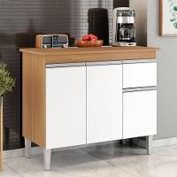 Balcão Gabinete De Pia Sem Tampo Tatiane 100cm 3 Portas 1 Gaveta - Ssx Multicoisas Amendoa E Branco - 1