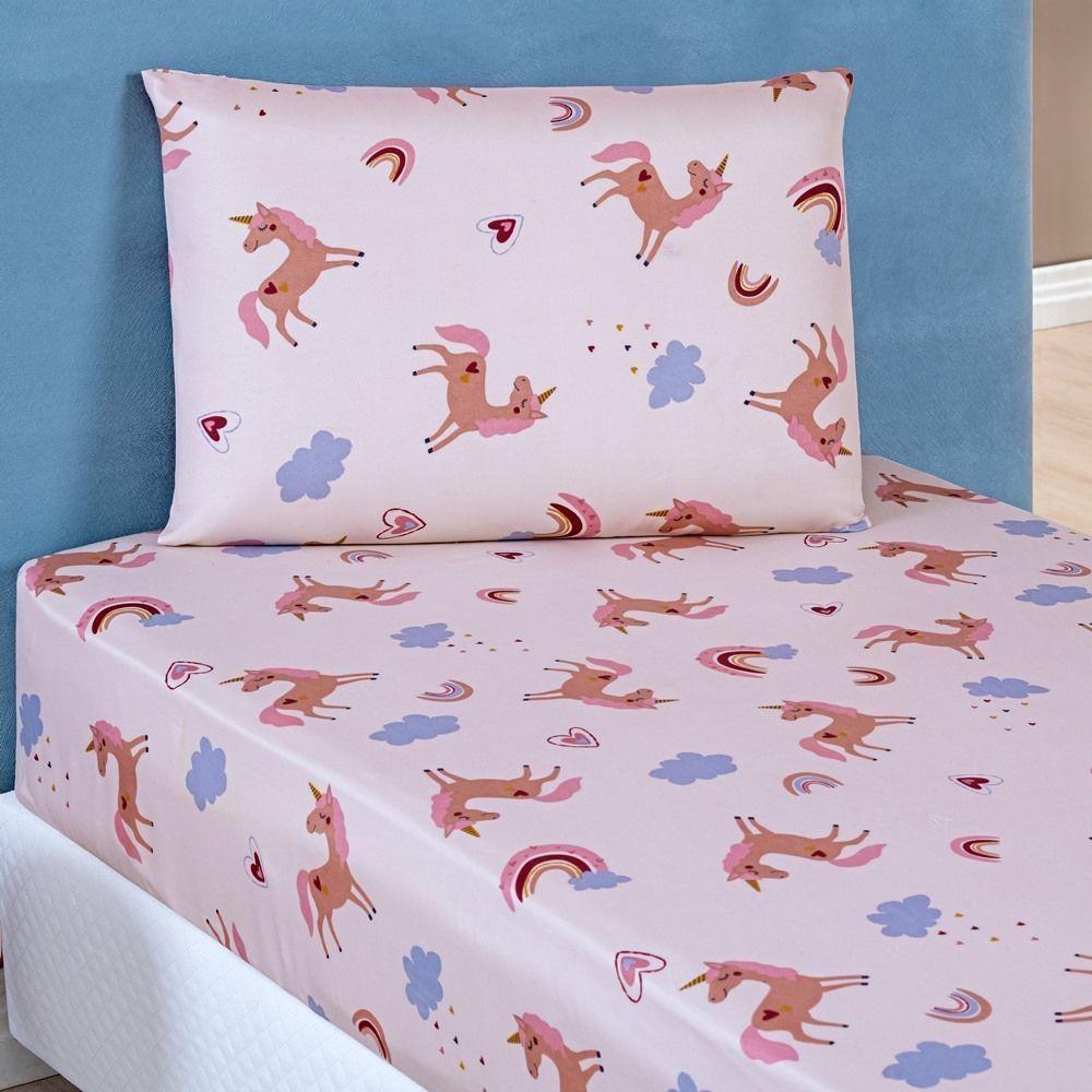 Enxoval Kit Colcha + Jogo De Cama Lençol Bouti Solteiro Infantil Kids 4 Peças 100% Poliéster - Unicórnio - 4