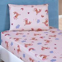 Enxoval Kit Colcha + Jogo De Cama Lençol Bouti Solteiro Infantil Kids 4 Peças 100% Poliéster - Unicórnio