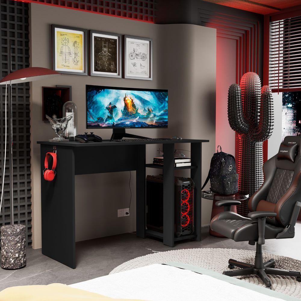 Mesa Escrivaninha Gamer Slim Com Suporte Para Cpu Preto - 1