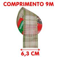 Rolos Fita Aramada Xadrez Decoração Natal 6,3cm 9m Kit 6pçs - 4