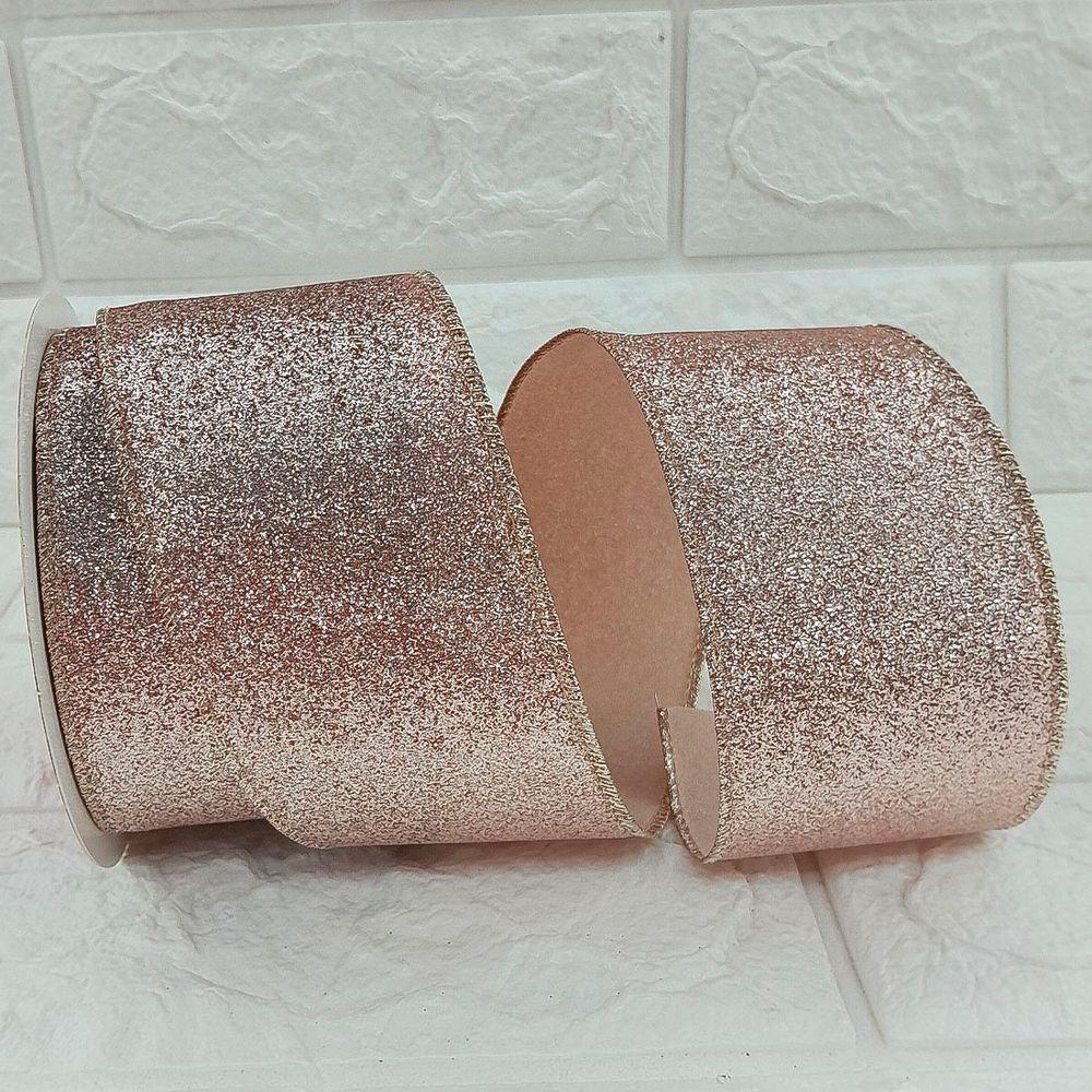 Rolo Fita Aramada Enfeite Natal Rose Gold 6,3cm 9m Kit 12pçs - 2