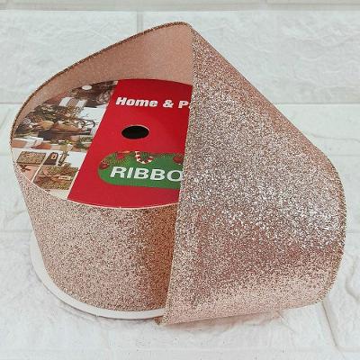 Rolo Fita Aramada Enfeite Natal Rose Gold 6,3cm 9m Kit 12pçs