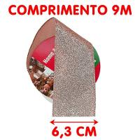Rolo Fita Aramada Enfeite Natal Rose Gold 6,3cm 9m Kit 8pçs - 5