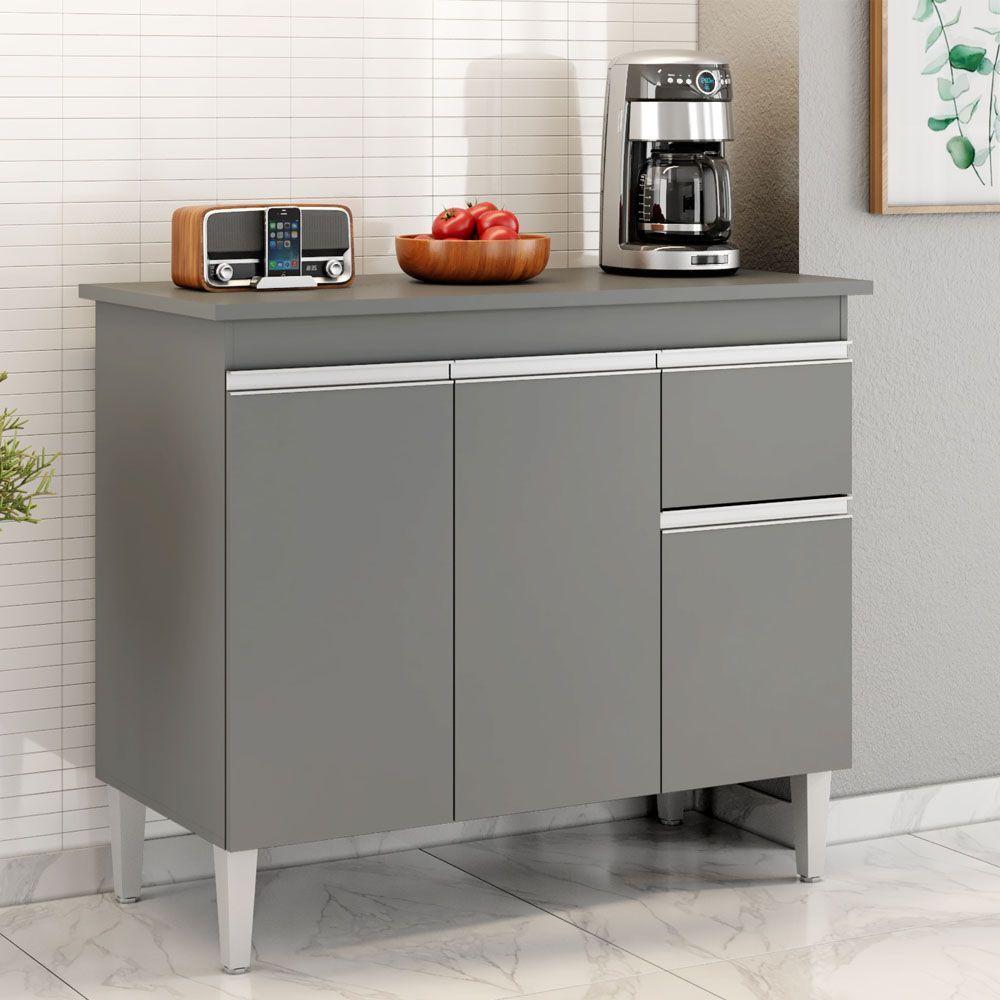 Balcão Gabinete De Pia Sem Tampo Tatiane 100cm 3 Portas 1 Gaveta - Ssx Multicoisas Cinza - 1