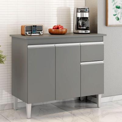 Balcão Gabinete De Pia Sem Tampo Tatiane 100cm 3 Portas 1 Gaveta - Ssx Multicoisas Cinza