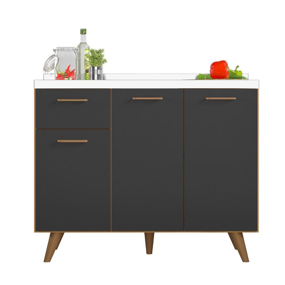 Balcão Para Pia 3 Portas 1 Gaveta (sem Tampo) 105cm Olinda Freijo Uv Grafite Acetinado - Ssx Multicoisas - 1