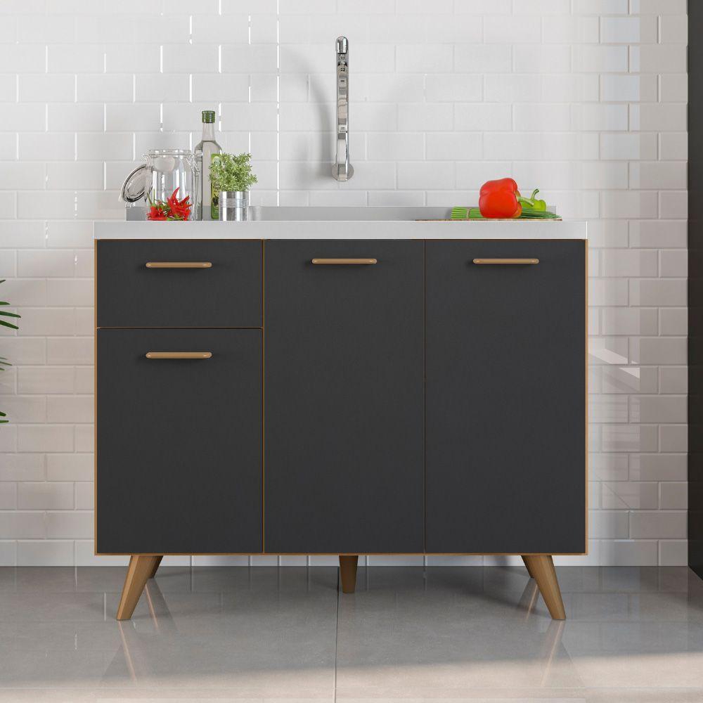 Balcão Para Pia 3 Portas 1 Gaveta (sem Tampo) 105cm Olinda Freijo Uv Grafite Acetinado - Ssx Multicoisas - 2