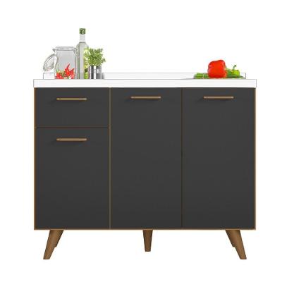 Balcão Para Pia 3 Portas 1 Gaveta (sem Tampo) 105cm Olinda Freijo Uv Grafite Acetinado - Ssx Multicoisas