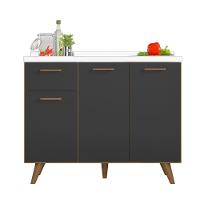 Balcão Para Pia 3 Portas 1 Gaveta (sem Tampo) 105cm Olinda Freijo Uv Grafite Acetinado - Ssx Multicoisas - 1