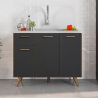 Balcão Para Pia 3 Portas 1 Gaveta (sem Tampo) 105cm Olinda Freijo Uv Grafite Acetinado - Ssx Multicoisas - 2