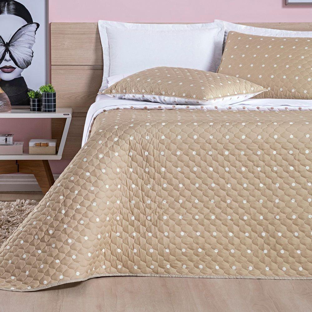 Cobre Leito + Jogo De Cama 200 Fios Petit Poá King 06 Peças 100% Poliéster - Caqui - 6