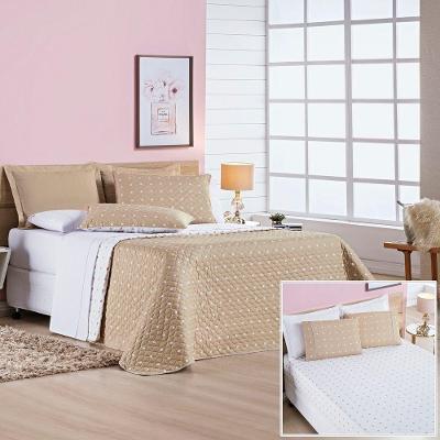 Cobre Leito + Jogo De Cama 200 Fios Petit Poá King 06 Peças 100% Poliéster - Caqui