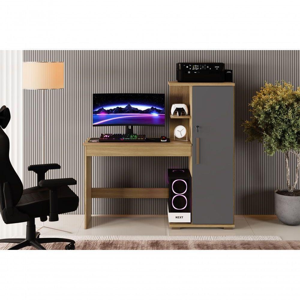 Escrivaninha Savana Com Porta Arte Móveis Cinamomo-grafite - 1