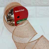 Rolos Fita Aramada Bronze Decoração Natal 6,3cm 9m Kit 4pçs - 1