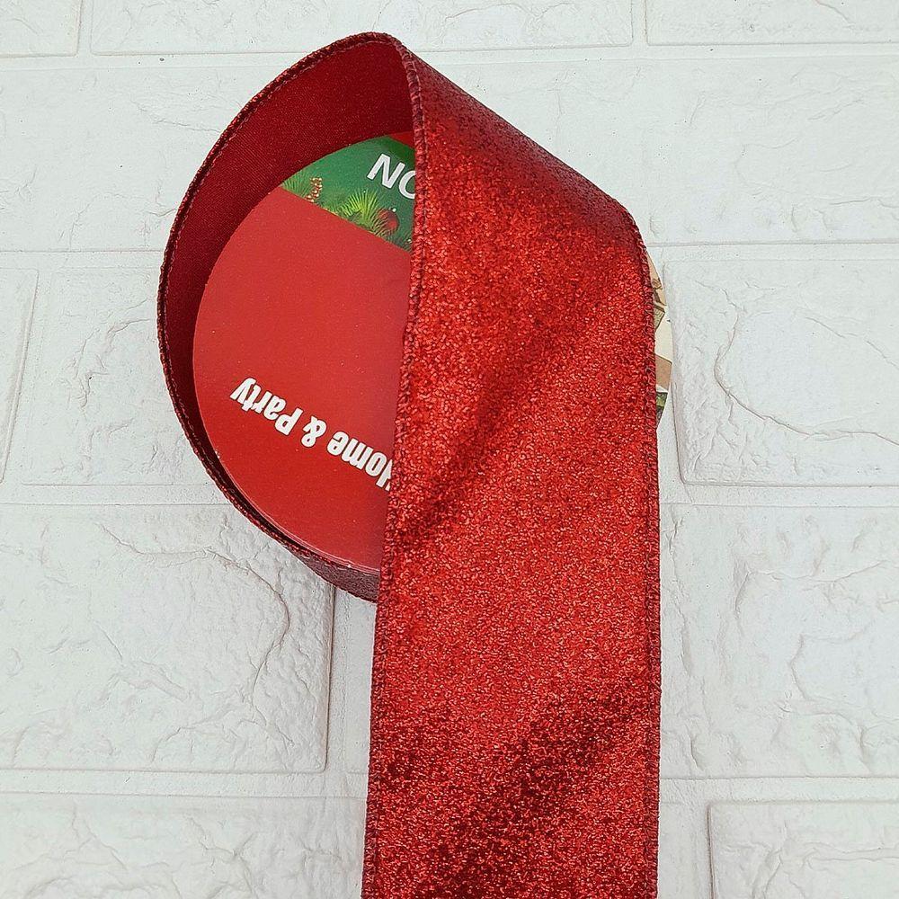 Rolos Fita Aramada Enfeite Natal Vermelha 6,3cm 9m Kit 2pçs - 3