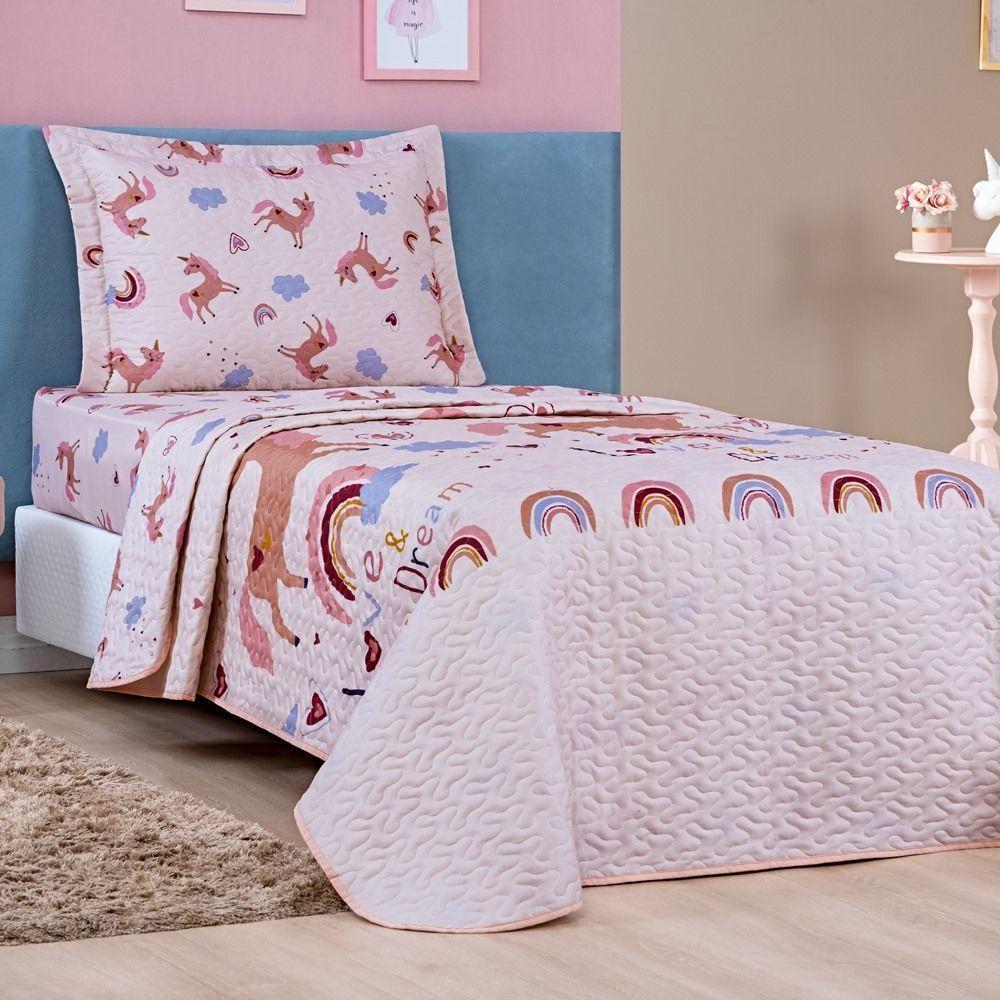 Kit Colcha + Jogo De Cama Bouti Kids Solteiro Infantil 5 Peças 100% Poliéster - Unicórnio - 3