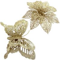 Pendentes Flores Borboletas Dourado Enfeite Natal Kit 10pçs - 3