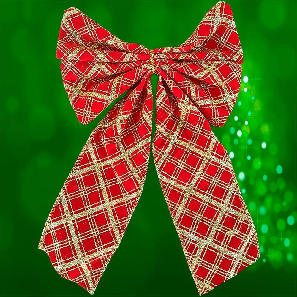 Laço Pendente Natal Vermelho Gliter Dourado 16x24cm Kit 6pçs - 2