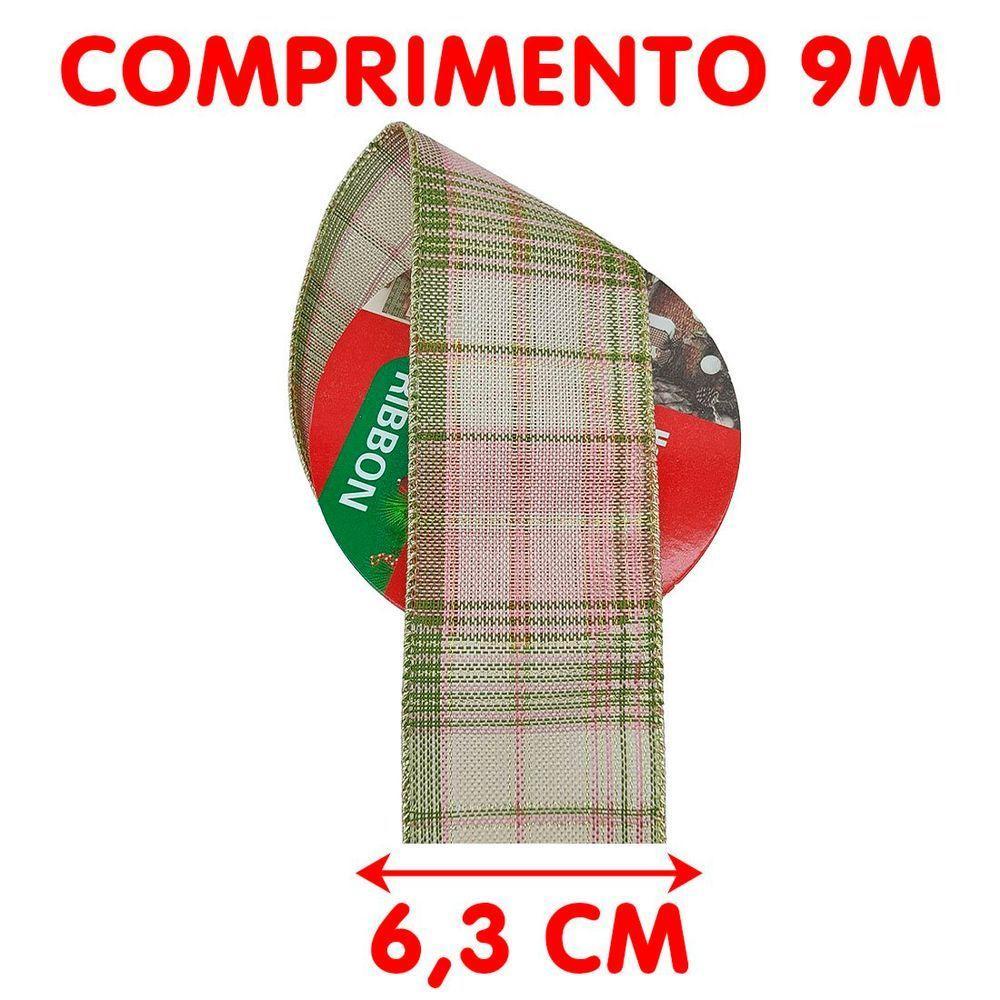 Rolos Fita Aramada Xadrez Decoração Natal 6,3cm 9m Kit 10pçs - 4