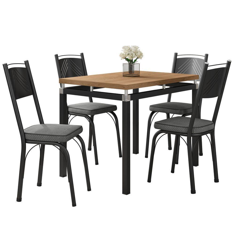 Conjunto Mesa De Jantar Tubular Com 4 Cadeiras Malva Tampo Bp 91x68cm 151 Preto Fosco Assento Platina - Combo Stock - 2