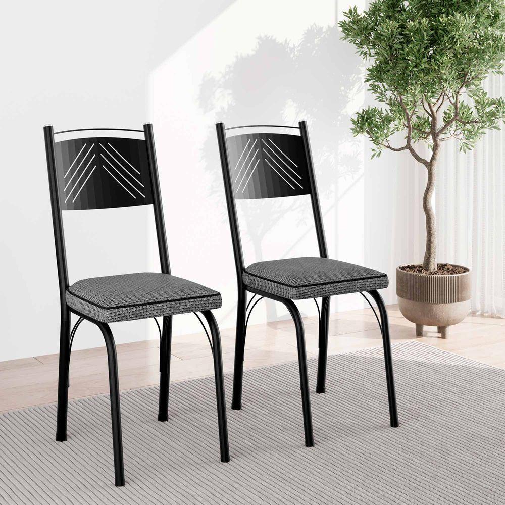 Conjunto Mesa De Jantar Tubular Com 4 Cadeiras Malva Tampo Bp 91x68cm 151 Preto Fosco Assento Platina - Combo Stock - 4