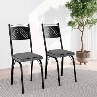 Conjunto Mesa De Jantar Tubular Com 4 Cadeiras Malva Tampo Bp 91x68cm 151 Preto Fosco Assento Platina - Combo Stock