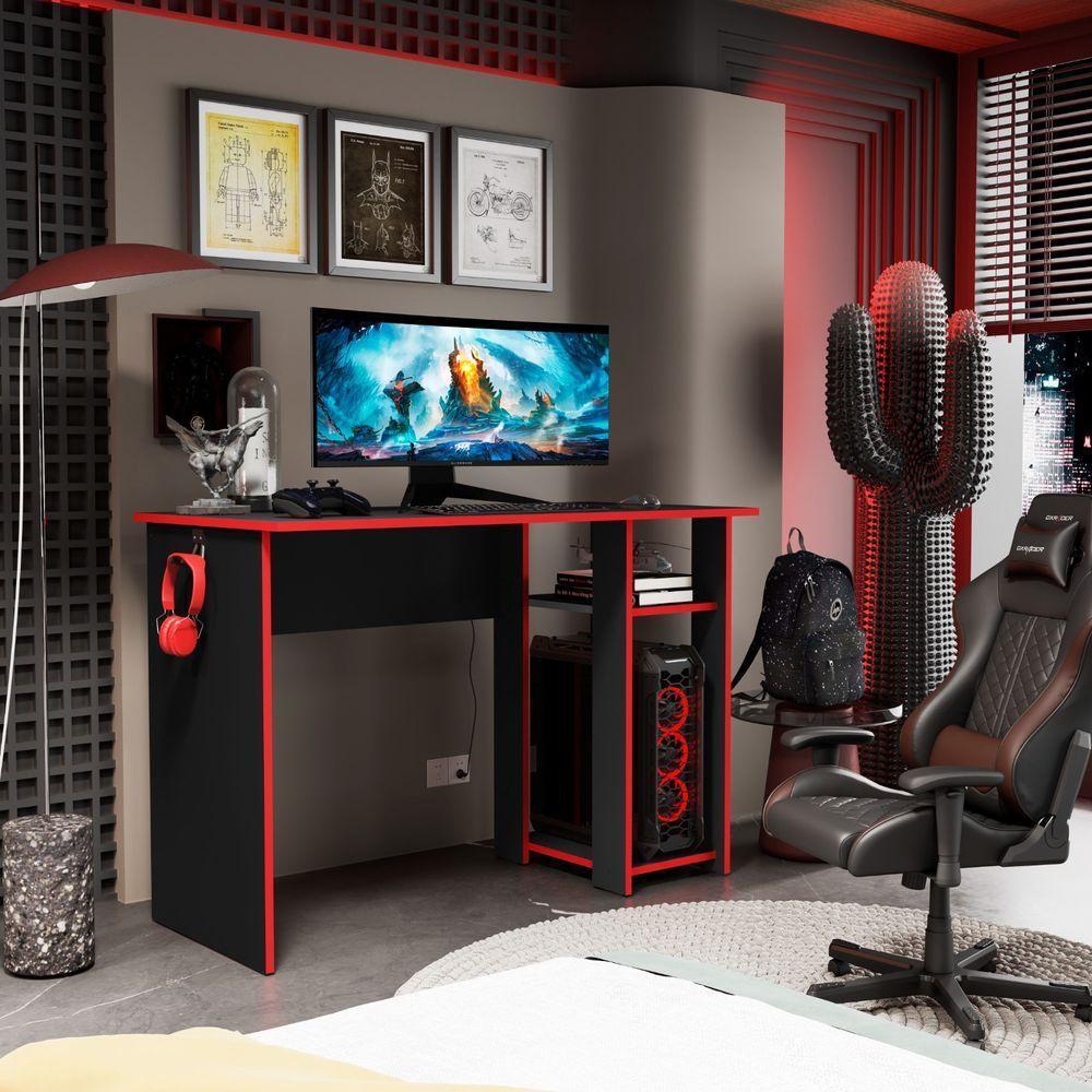 Mesa Escrivaninha Gamer Slim Com Suporte Para Cpu Preto/vermelho - 1