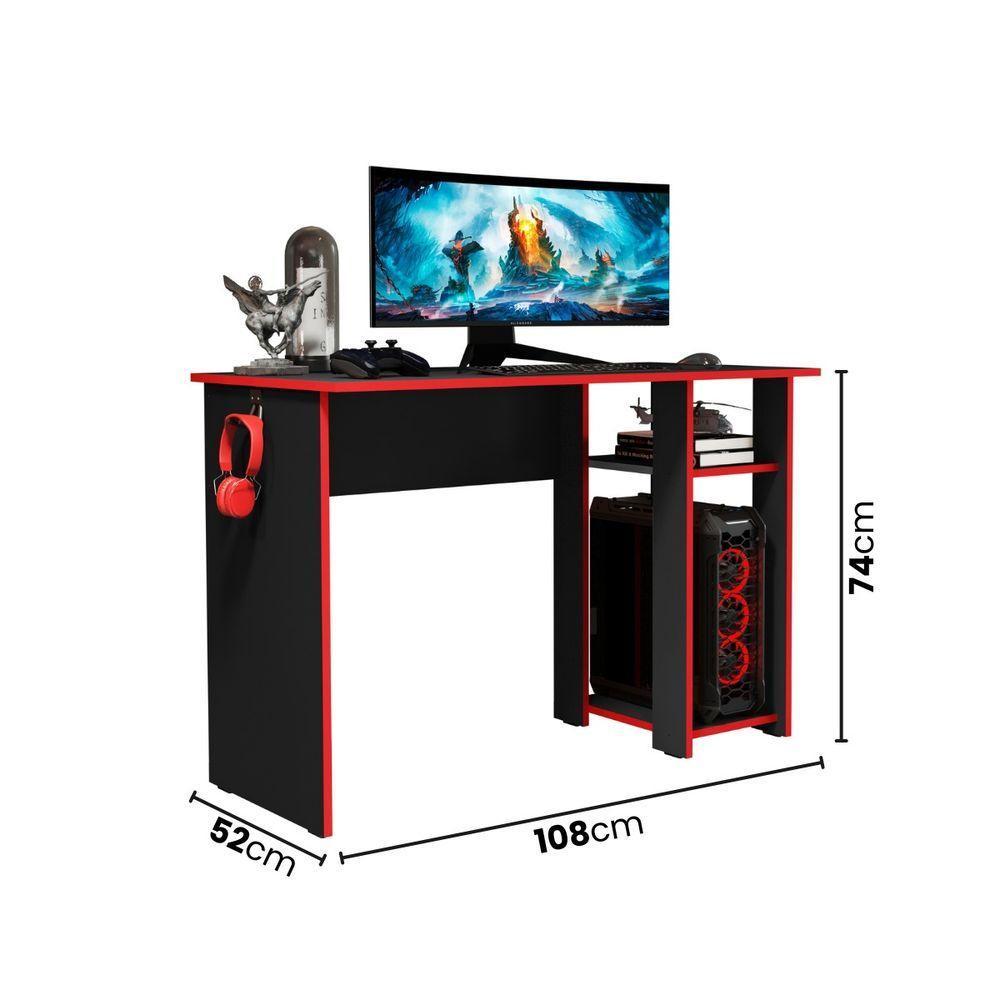 Mesa Escrivaninha Gamer Slim Com Suporte Para Cpu Preto/vermelho - 3
