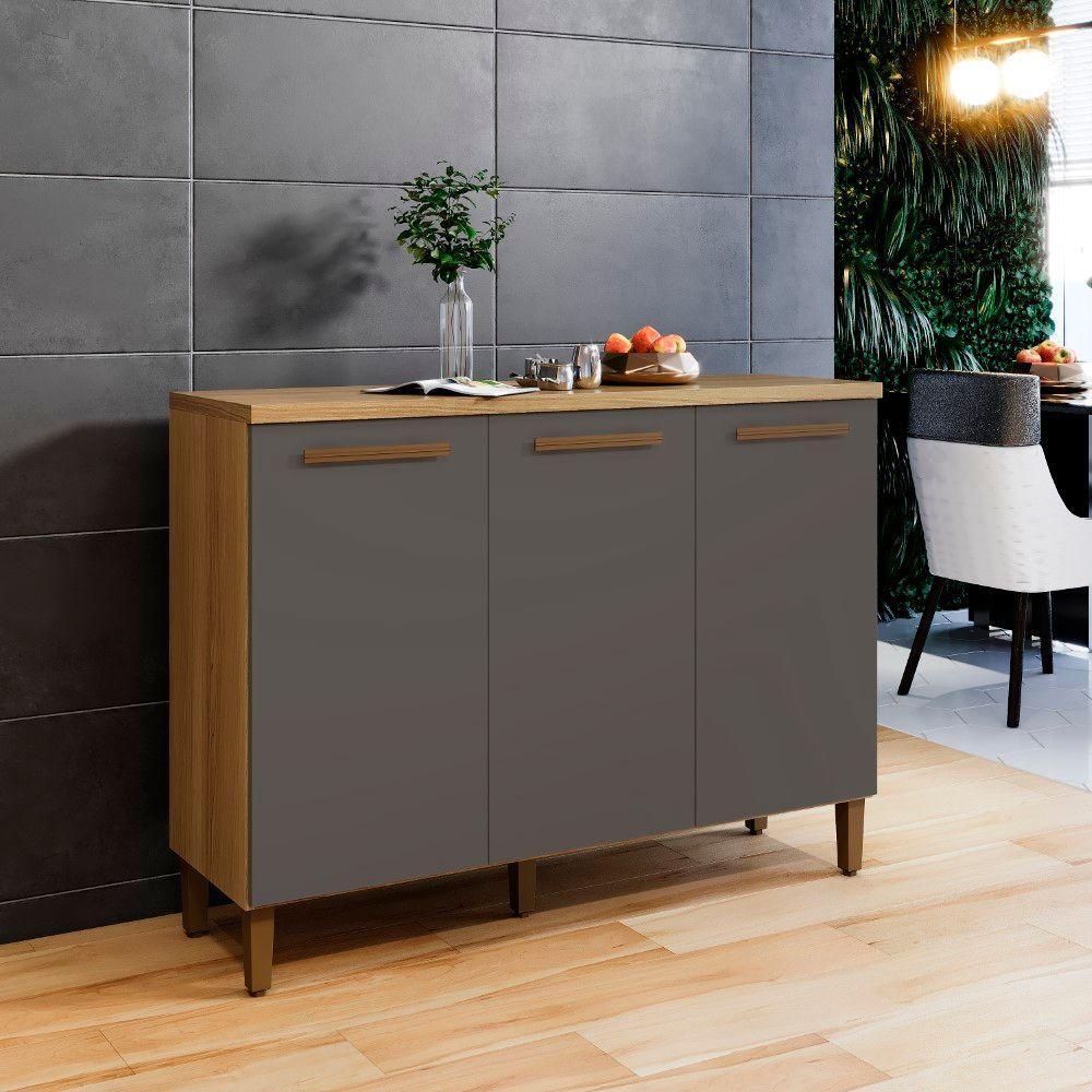 Balcão Vega Arte Móveis 03 Portas Cinamomo-grafite - 2