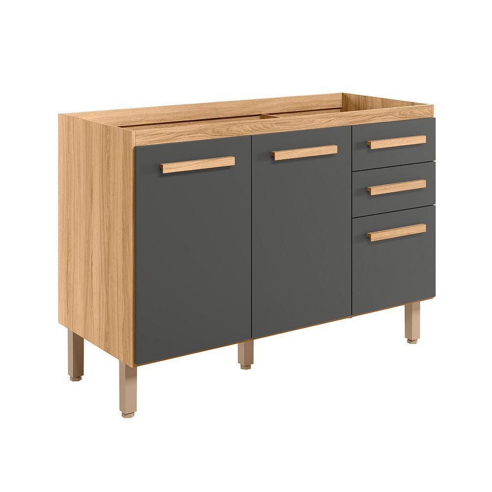 Balcão 2 Portas (sem Tampo) 120cm Intenza - Ssx Multicoisas Carvalho Nature-chumbo - 1