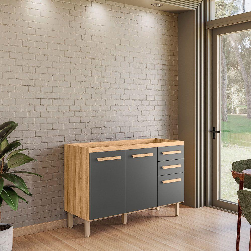 Balcão 2 Portas (sem Tampo) 120cm Intenza - Ssx Multicoisas Carvalho Nature-chumbo - 2