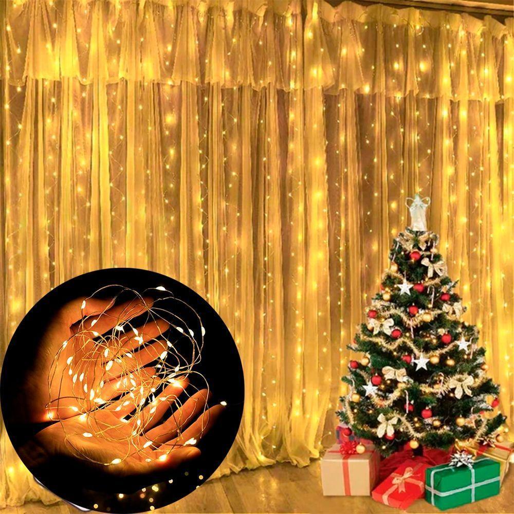 Pisca Cascata Fio De Fada Natal 600 Leds Amarelo 3x3m 220v - 4