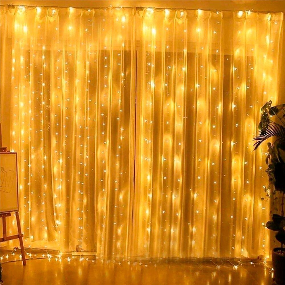 Pisca Cascata Fio De Fada Natal 600 Leds Amarelo 3x3m 220v - 5