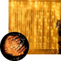 Pisca Cascata Fio De Fada Natal 600 Leds Amarelo 3x3m 220v - 1