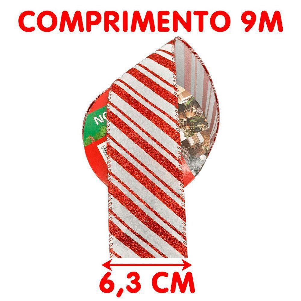 Rolos Fita Aramada Enfeite Natal Listrada 6,3cm 9m Kit 10pçs - 4