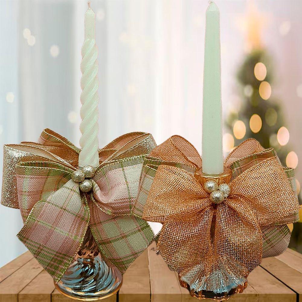 Castiçal Aparador Porta Vela Arranjo Centro Mesa Natal 35cm B - 5