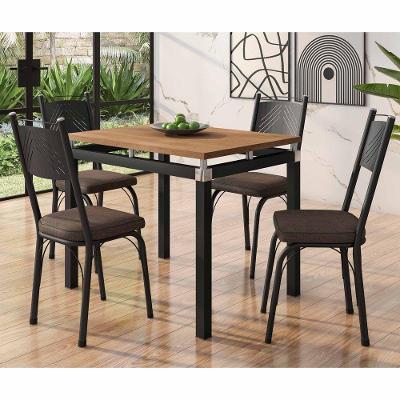 Conjunto Mesa De Jantar Tubular Com 4 Cadeiras Malva Tampo Bp 91x68cm 151 Preto Fosco Assento Imbuia - Combo Stock